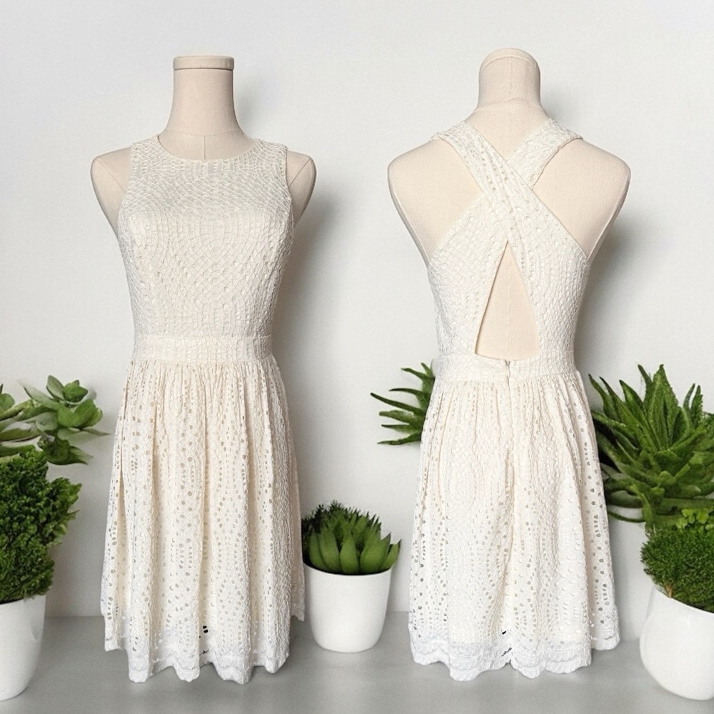 Altar’d State Cream (Off White) Criss Cross Back Eyelet Sleeveless Dress Size S